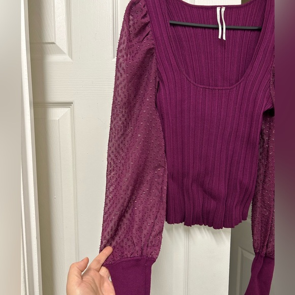 Anthropologie Puff-Sleeve Shimmer Sweater Medium Plum Purple - Picture 7 of 13